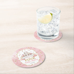 Een Bunny wordt vier vierde verjaardag Ronde Kartonnen Onderzetter