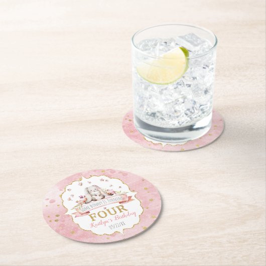 Een Bunny wordt vier vierde verjaardag Ronde Kartonnen Onderzetter (Insitu)