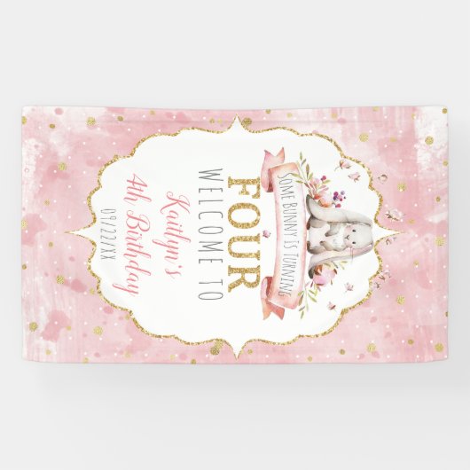 Een Bunny wordt vier vierde verjaardag Spandoek (Horizontaal)