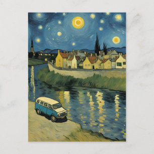Een busje bij de rivier Van Gogh Parodie Briefkaart