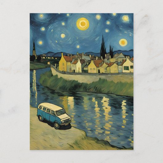 Een busje bij de rivier Van Gogh Parodie Briefkaart (Voorkant)