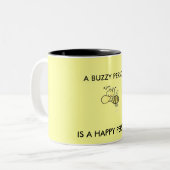 EEN BUZZY PERSOON IS EEN HAPPY PERSOON! TWEEKLEURIGE KOFFIEMOK (Voorkant links)