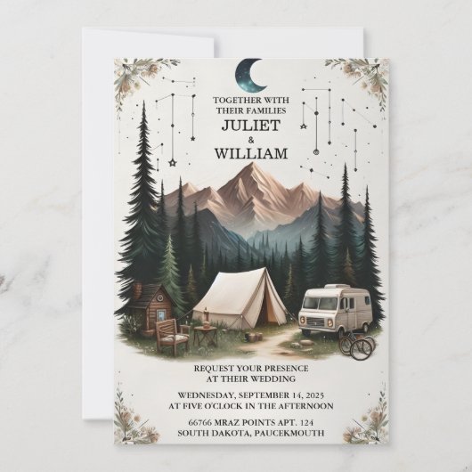 Een Cabine Bos Hout Sky Tree Brand Camping Bruilof Kaart (Voorkant)