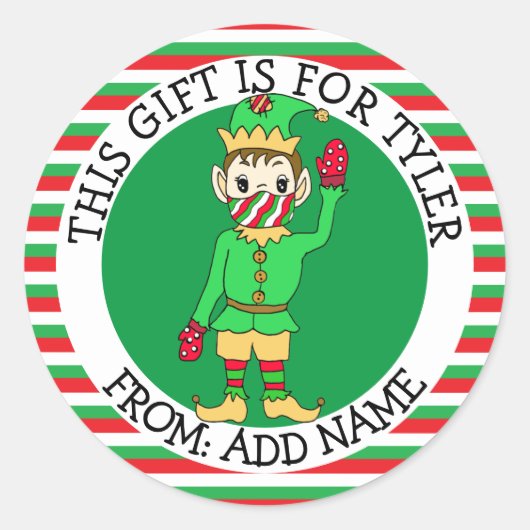 Een cadeau voor gepersonaliseerde naar en van Elf  Ronde Sticker (Voorkant)