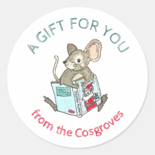 Een cadeau voor jou Muis met Boek Cadeau Klassieke Ronde Sticker