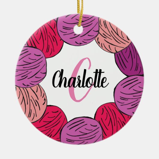 Een cadeau voor paarse en roze wol keramisch ornament (Voorkant)