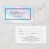 Een cadeau voor uw chique holografische cadeaubon visitekaartje (Voorkant / Achterkant)