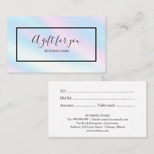 Een cadeau voor uw chique holografische cadeaubon visitekaartje (Voorkant / Achterkant)