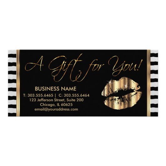 Een cadeaubon  goud 💋 Lips Reclamekaart (Voorkant)