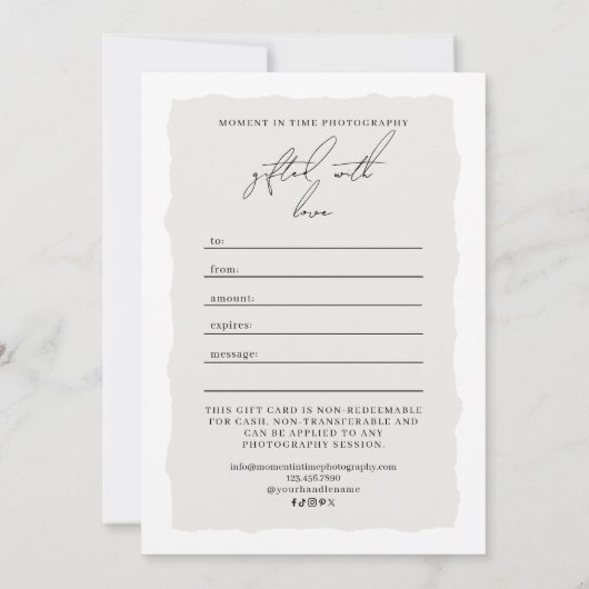 Een cadeaubon voor fotofotografie | Gift Kaart (Achterkant)