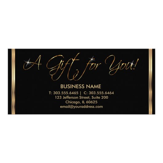 Een cadeaubon - zwart en goud reclamekaart (Voorkant)