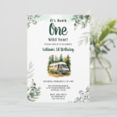 Een Camper Mountain Forest 1e verjaardag Kaart (Staand voorkant)
