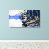 Een camping aan het meer door Charles M. Russell Canvas Afdruk (Insitu (Houten vloer))