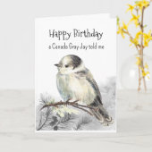 Een Canada Grey Jay Persoonlijkheid Verjaardag Fun Kaart (Gele Bloem)