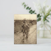 Een Canadese Tommy soldaat die in modder terugkwam Briefkaart (Staand voorkant)