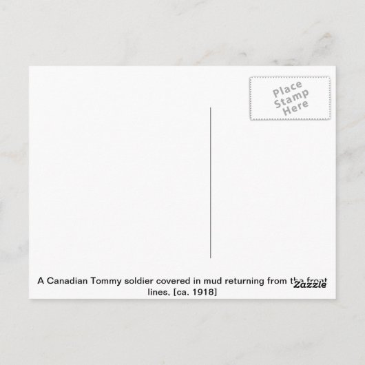 Een Canadese Tommy soldaat die in modder terugkwam Briefkaart (Achterkant)