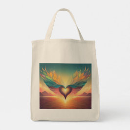 Een canvas tas met een gevleugeld hart die opstijg