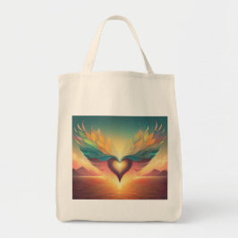 Een canvas tas met een gevleugeld hart die opstijg