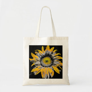 Een canvas tas met een zonnebloemfoto