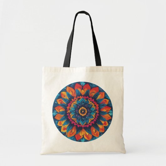 Een canvas tas met gedurfde, kleurrijke mandala-pa (Voorkant)