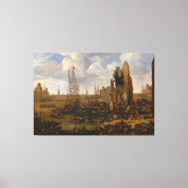 Een Capriccio Uitzicht van een drukke haven scene Canvas Afdruk