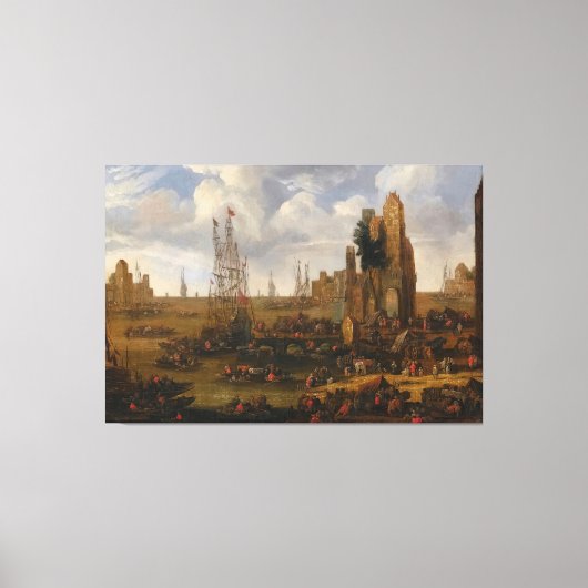 Een Capriccio Uitzicht van een drukke haven scene Canvas Afdruk (Voorkant)