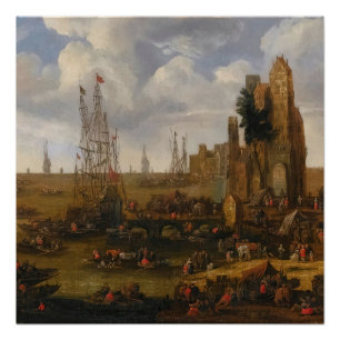 Een Capriccio Uitzicht van een drukke haven scene Perfect Poster