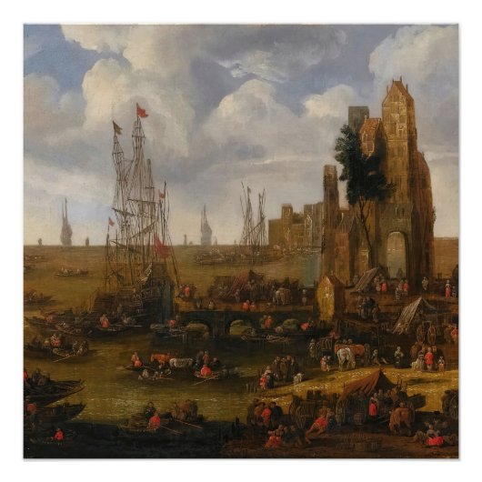 Een Capriccio Uitzicht van een drukke haven scene Perfect Poster (Voorkant)