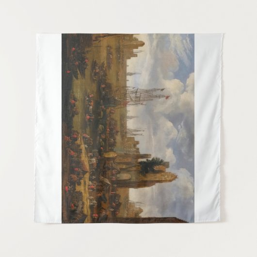 Een Capriccio Uitzicht van een drukke haven scene Wandkleed (Voorkant (horizontaal))