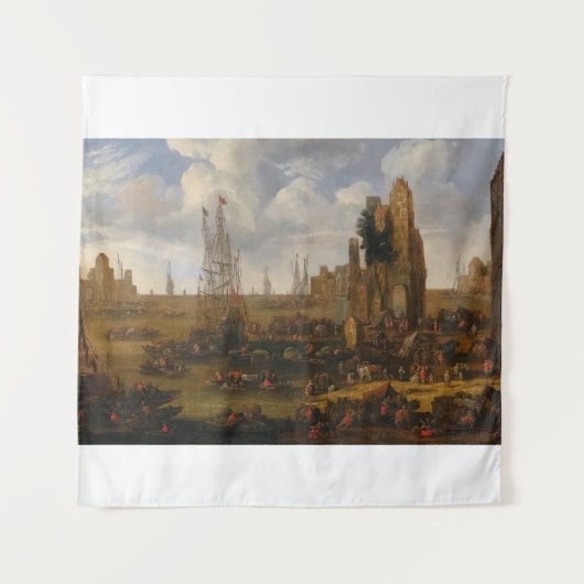 Een Capriccio Uitzicht van een drukke haven scene Wandkleed (Voorkant)