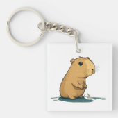 een capybara in het watersgat sleutelhanger (voorkant)