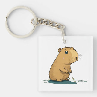 een capybara in het watersgat sleutelhanger