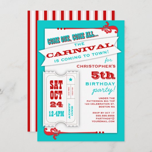 Eén carnaval Birthday Party-uitnodiging toestaan Kaart (Voorkant / Achterkant)