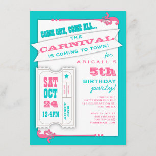 Eén carnaval Girl Birthday Party Invitation toelat Kaart