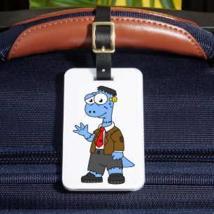 Een Cartoon Brontosaur verkleedde zich als Franken Bagagelabel