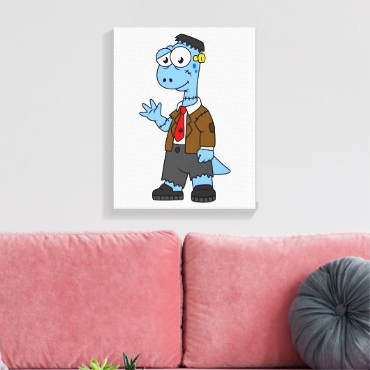 Een Cartoon Brontosaur verkleedde zich als Franken Canvas Afdruk (Insitu (Woonkamer))