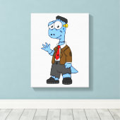 Een Cartoon Brontosaur verkleedde zich als Franken Canvas Afdruk (Insitu (Houten vloer))