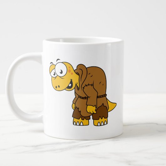 Een Cartoon dinosaurus bochel. Grote Koffiekop (Links)