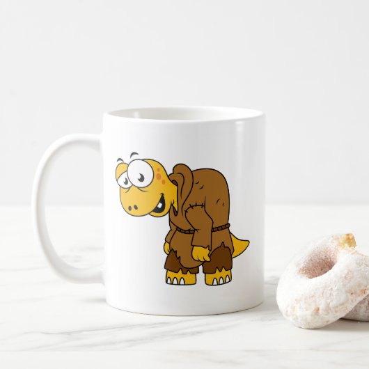 Een Cartoon dinosaurus bochel. Koffiemok (Met donut)