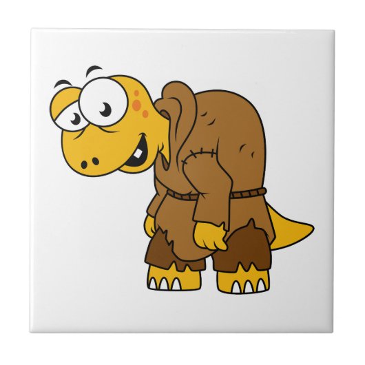 Een Cartoon dinosaurus bochel. Tegeltje (Voorkant)
