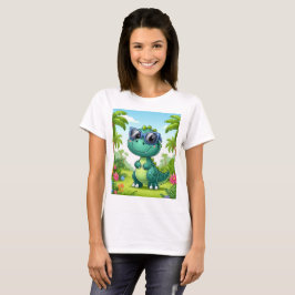 Een cartoon dinosaurus met zonnebril t-shirt