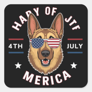Een cartoon Duitse Herder in Amerikaanse vlag(3) Vierkante Sticker