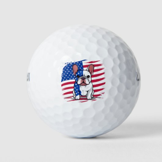Een cartoon Franse bulldog met Amerikaanse vlag Golfballen (Voorkant)