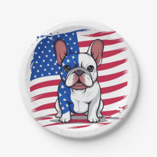 Een cartoon Franse bulldog met Amerikaanse vlag Papieren Bordje