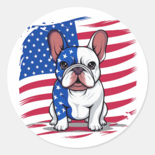 Een cartoon Franse bulldog met Amerikaanse vlag Ronde Sticker