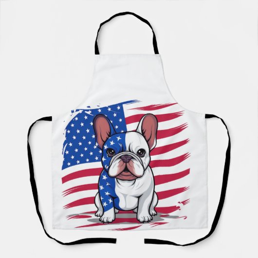 Een cartoon Franse bulldog met Amerikaanse vlag Schort (Voorkant)
