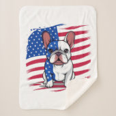 Een cartoon Franse bulldog met Amerikaanse vlag Sherpa Deken (Voorkant)