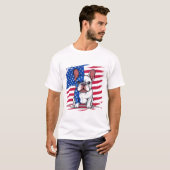 Een cartoon Franse bulldog met Amerikaanse vlag T-shirt (Voorkant volledig)