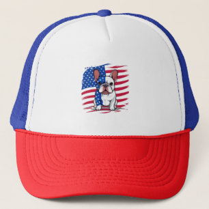 Een cartoon Franse bulldog met Amerikaanse vlag Trucker Pet