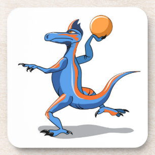 Een Cartoon Iguanodon die basketbal speelt. Bier Onderzetter